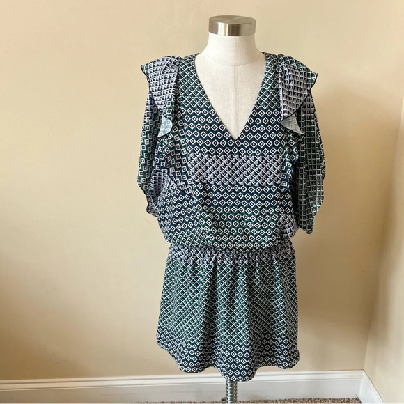 Parker Luisa mixed Patterned flutter ruffle sleeve dress 26053 - Picture 2 of 10